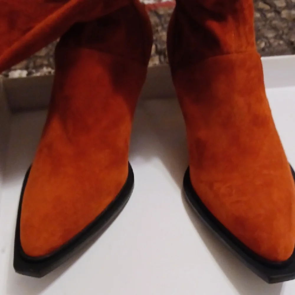 Marina Rinaldi Orange Suede Ankle Boots - Picture 1 of 15
